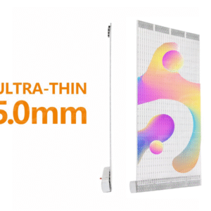 บางเฉียบและเบามาก ความหนาของผนังจอ LED ประมาณ 5 มม. น้ำหนัก 6 กก./ตร.ม. น้ำหนักเบา ไม่กดทับกระจก